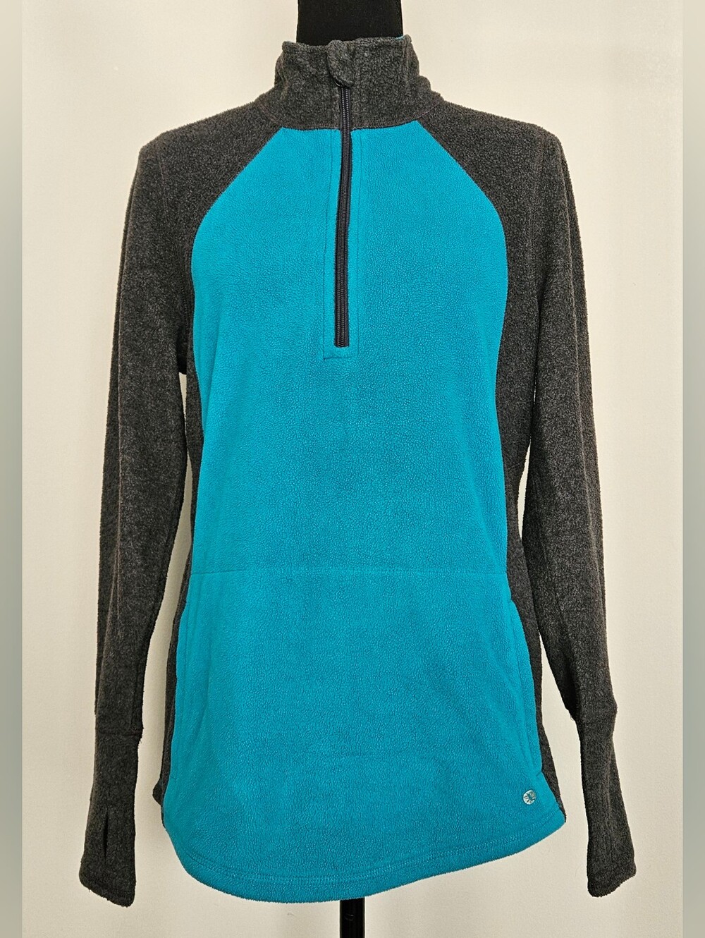 Xersion Bright Teal & Gray Fleece Quarter-Zip Pullover - Size Small